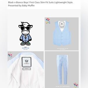Black n Bianco Boys Suit, Baby Blue Suit, Boys Size 14